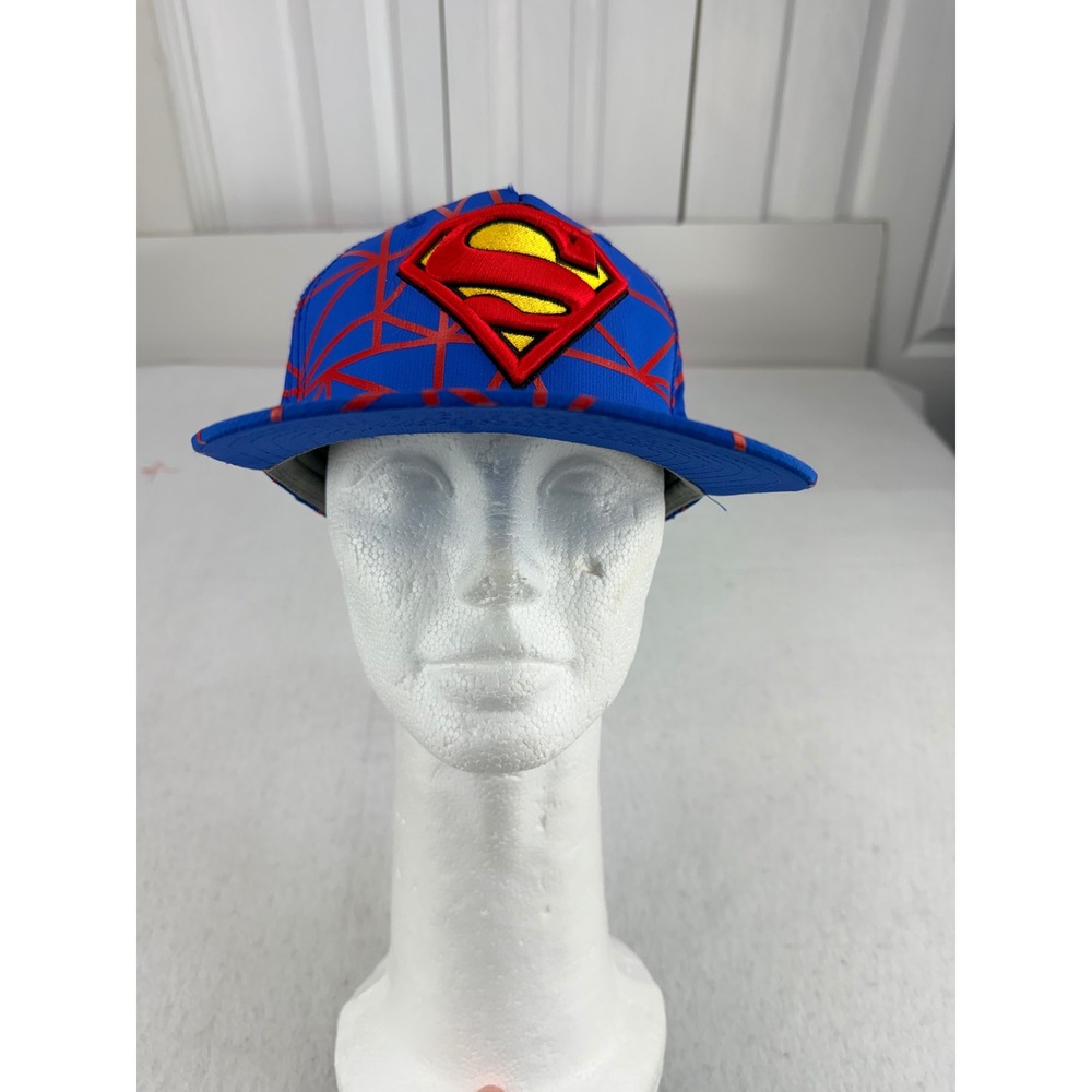 DC Comics Superman Blue Red Geometric Web Snapback Hat Embroidered Shield Cap
